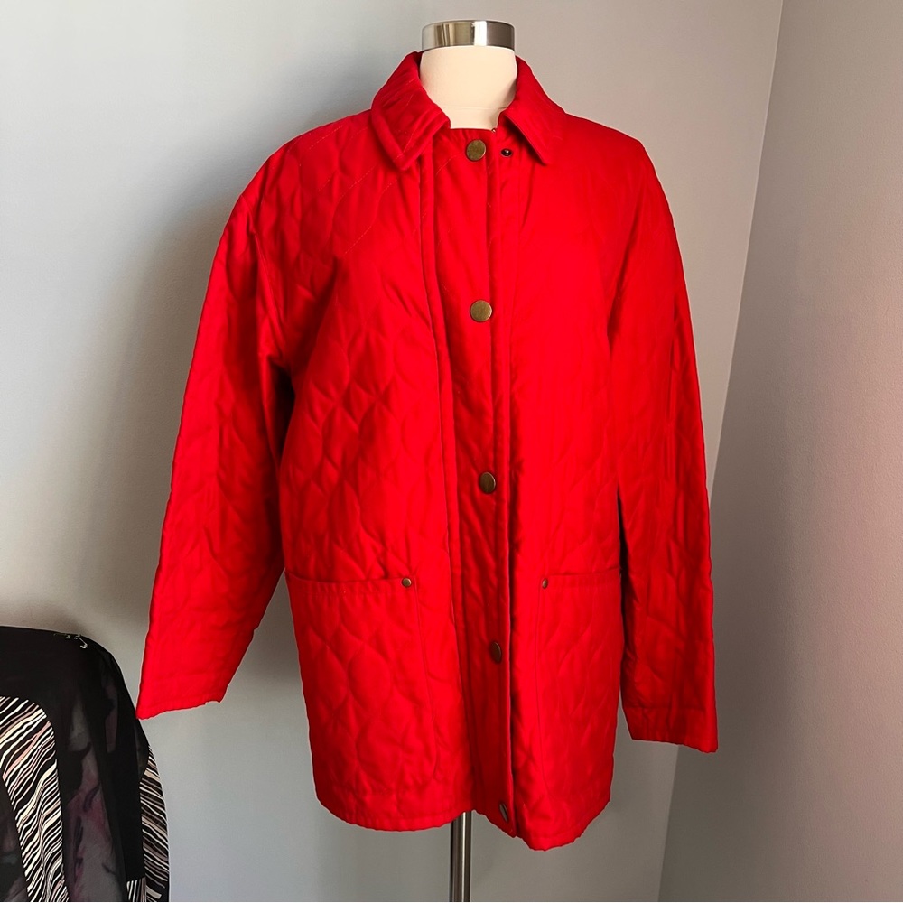 Gallery M Red Quilted Collared Full Zip Snaps Hip Jacket Coat